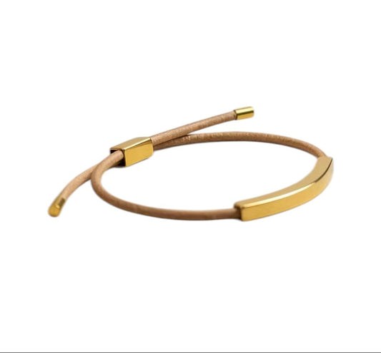 BLKSMTH Natural Cowhide Leather & 18k Gold Plated Adjustable Bracelet