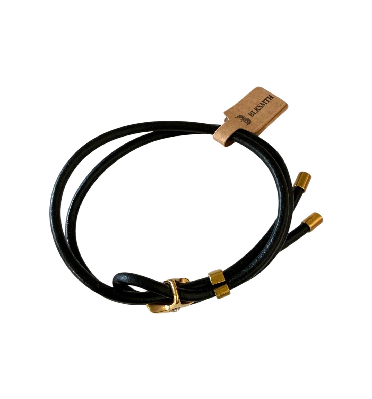 BLKSMTH Black Cowhide Leather Bracelet with 18K Gold Plated Clasp