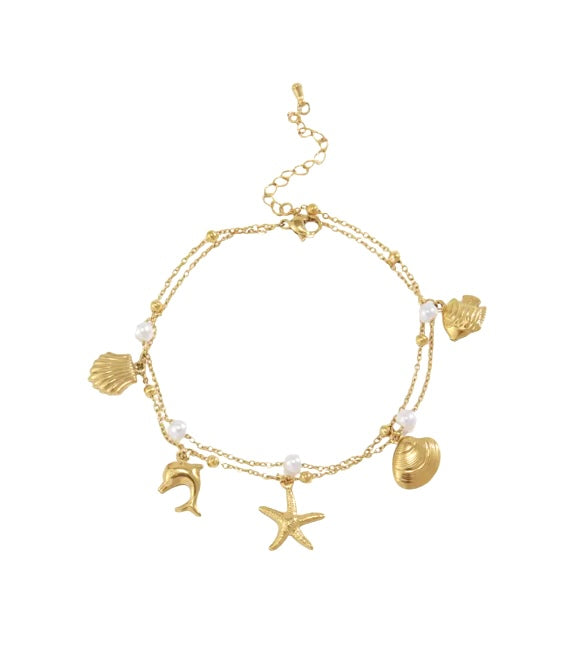 18K Gold Plated Sea Life Charm Bracelet