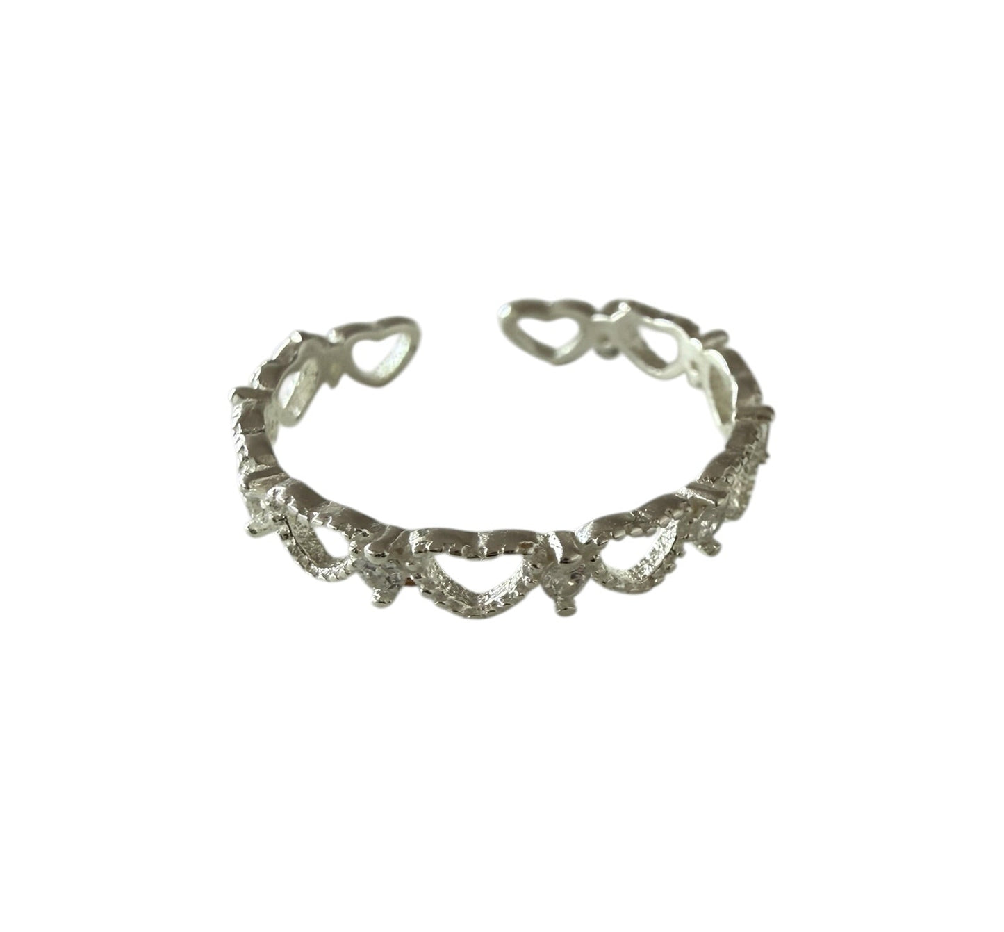 Silver Plated Heart Detail Adjustable Toe / Midi Ring