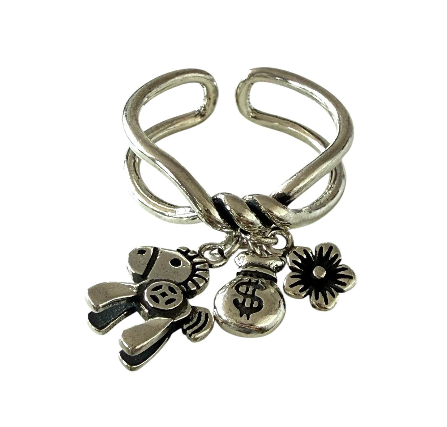 Stainless Steel Adjustable Playful Charm Ring