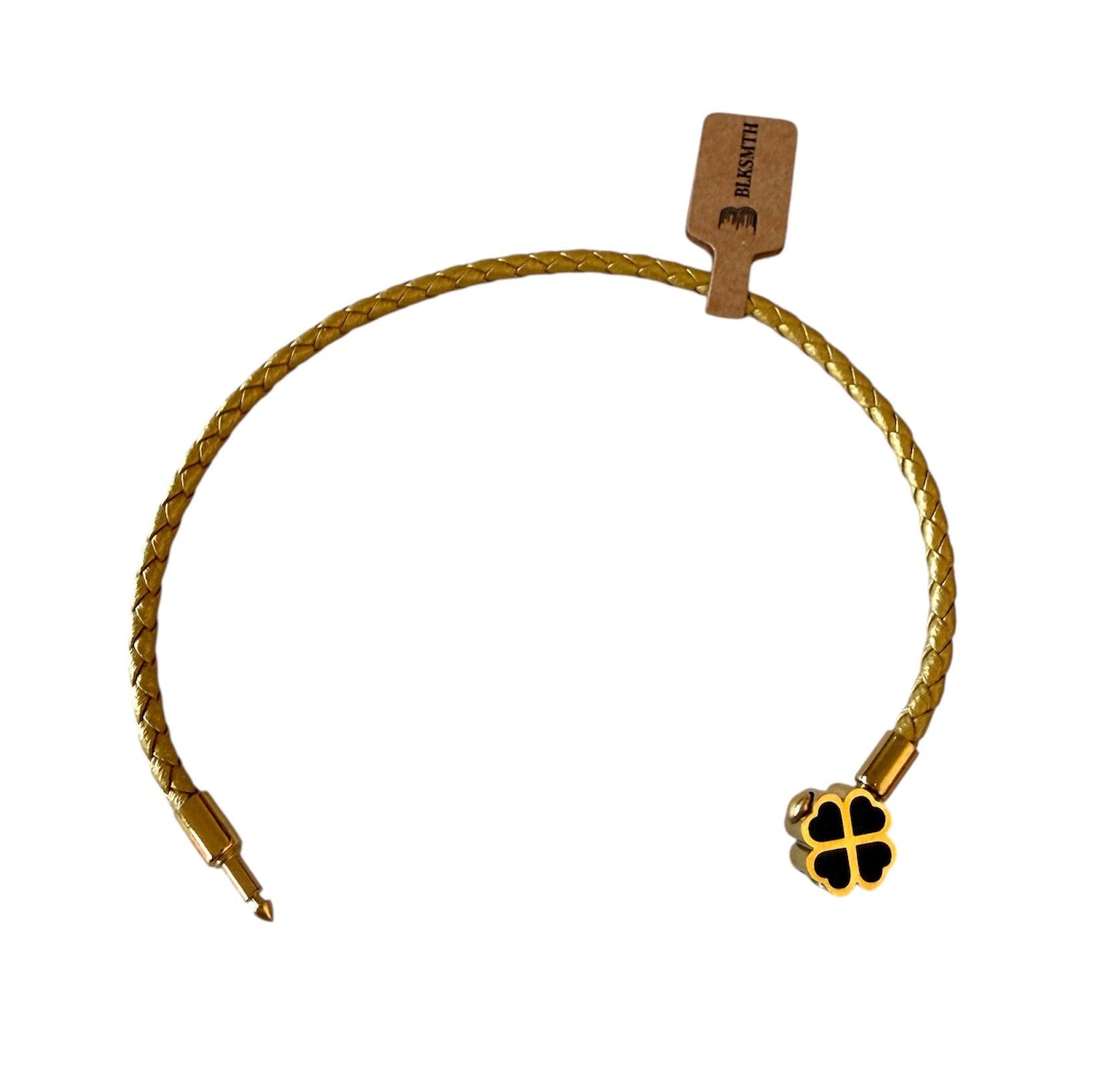 BLKSMTH 18K Gold Plated Clover Gold Cowhide Leather Bracelet