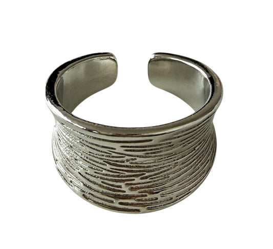 Textured Wide Stainless Steel Open Ring
