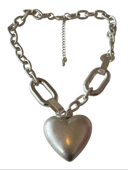 Chunk of My Heart Silver Tone Industrial Style Chain Necklace