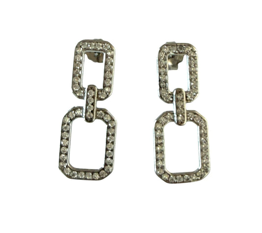 Stainless Steel Crystal Link Drop Earrings