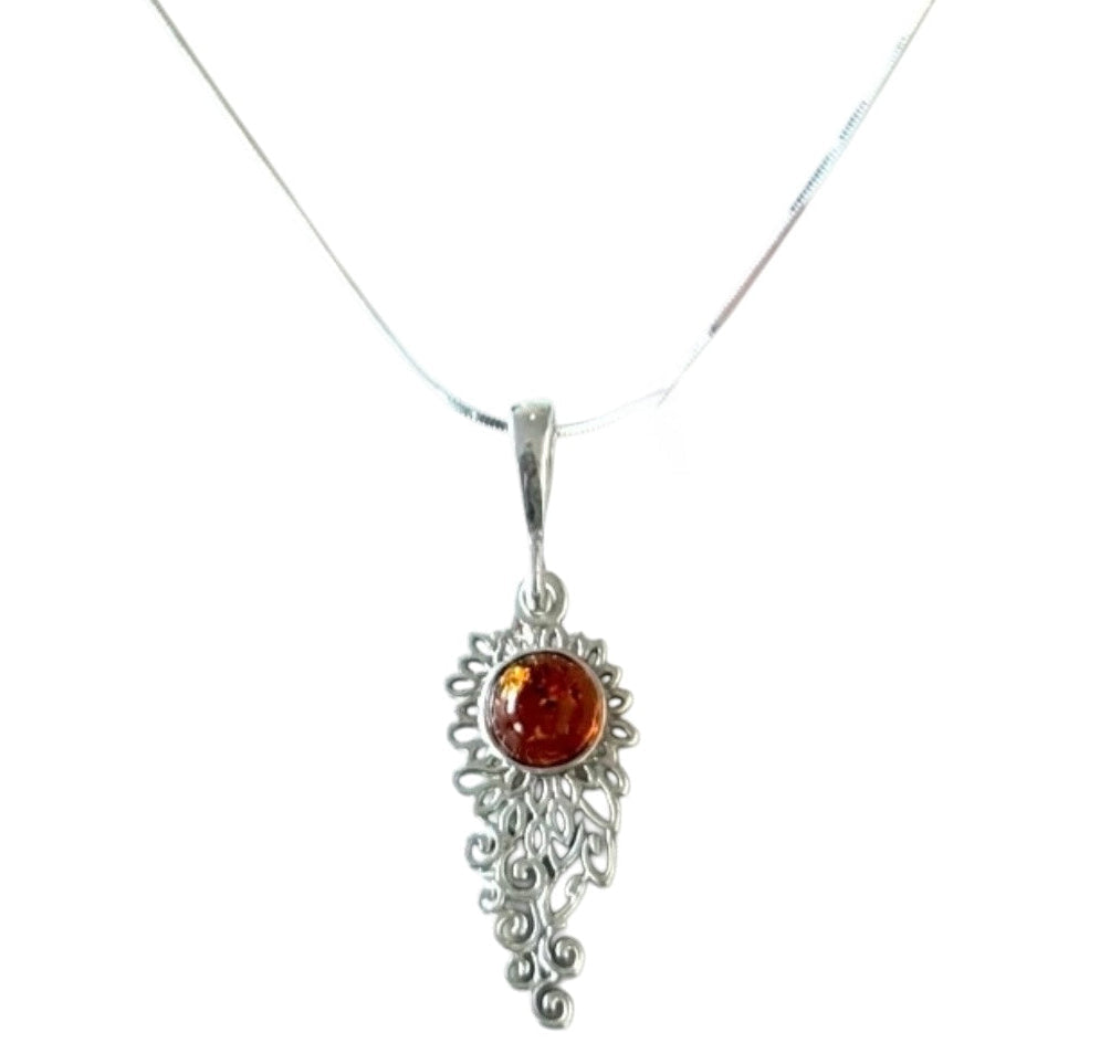 925 Sterling Silver Baltic Amber Filigree Necklace