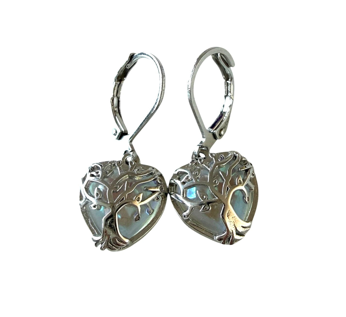 Stainless Steel Tree of Life Heart Earrings