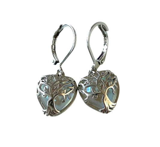 Stainless Steel Tree of Life Heart Earrings