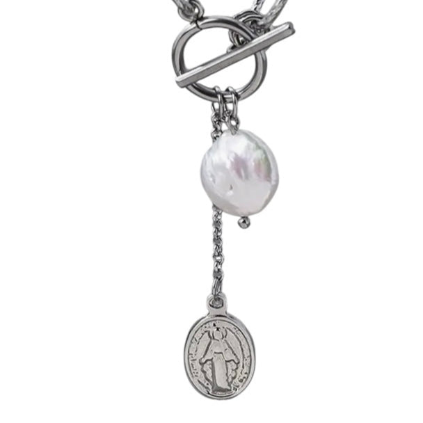 Ezra Miles Baroque Freshwater Pearl on Braided Stainless Steel Toggle Necklace