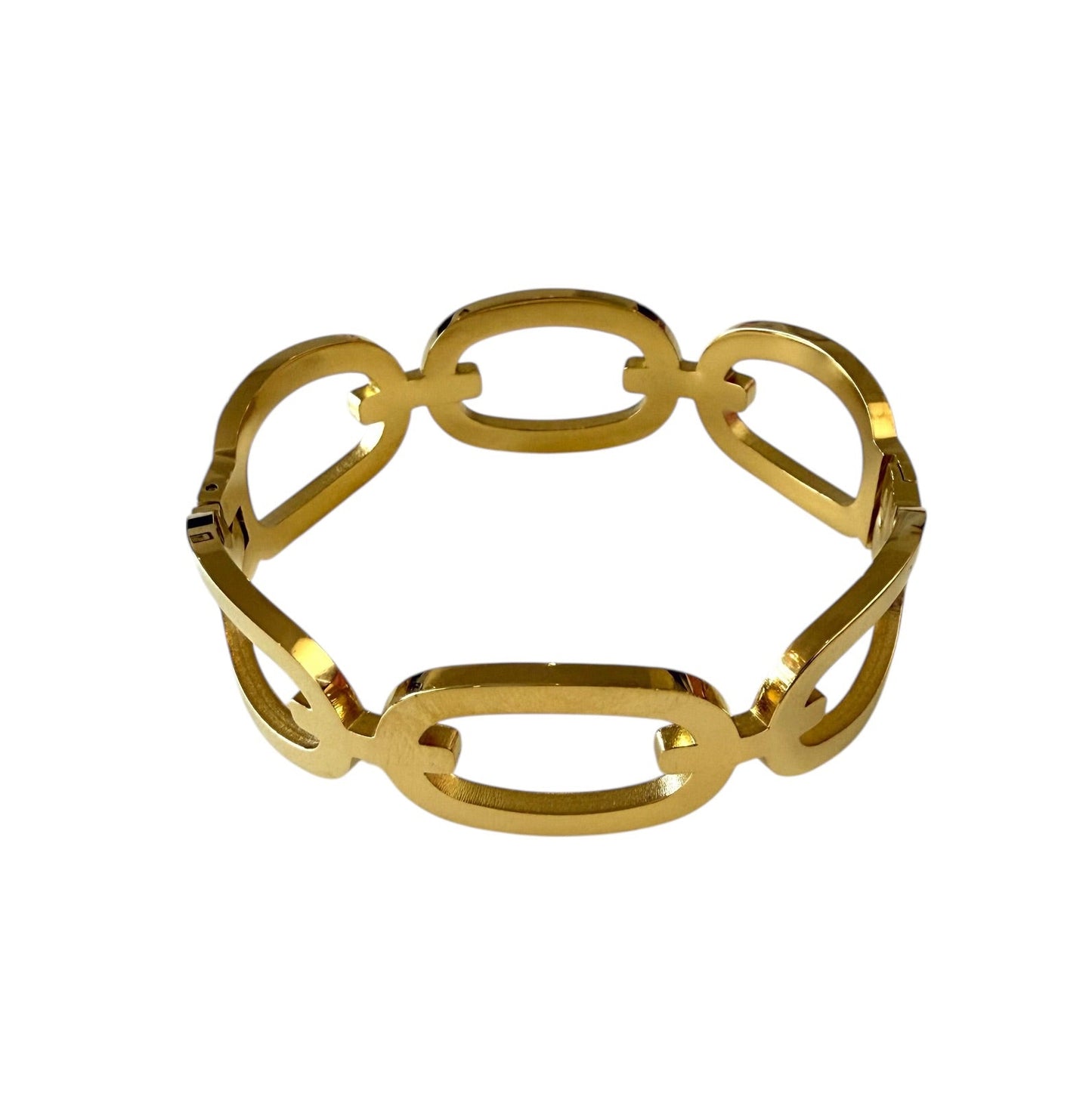 18k Gold Plated Stainless Steel Oval Link Cuff Bracelet