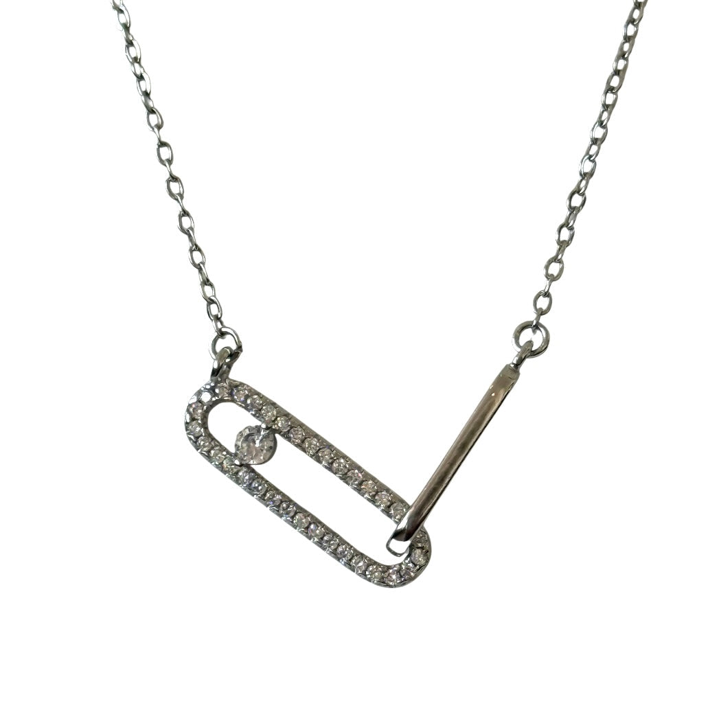 Lucia Mara Rhinestone Paperclip Link 2 of Us 925 Sterling Silver Necklace