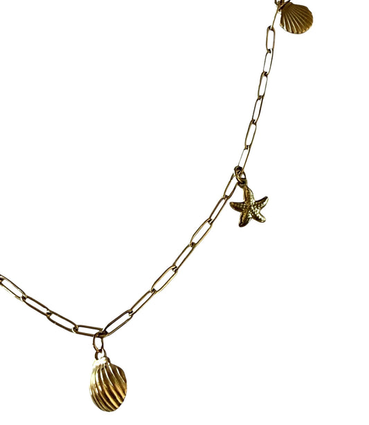 18K Gold Plated Ocean Charm Paperclip Necklace