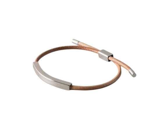 BLKSMTH Natural Cowhide Leather & Stainless Steel Adjustable Bracelet