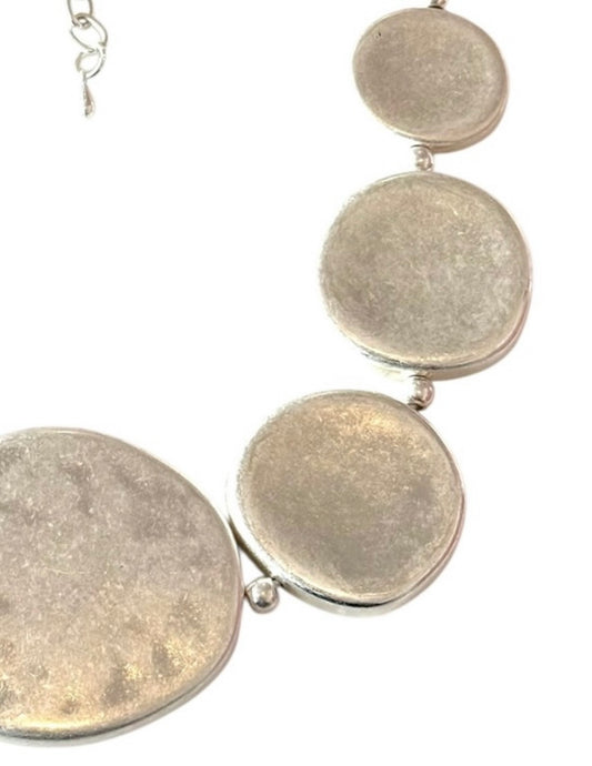 Statement Silver Tone Disc Necklace