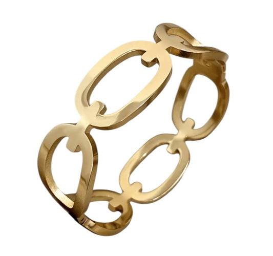 18k Gold Plated Stainless Steel Oval Link Cuff Bracelet