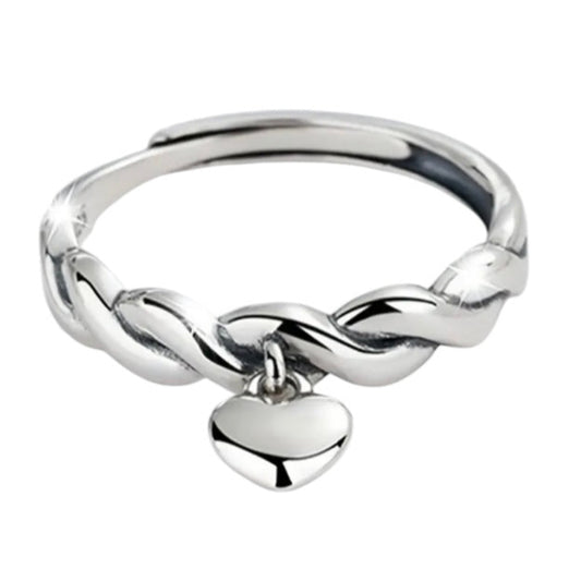 925 Sterling Silver Heart Charm Adjustable Ring
