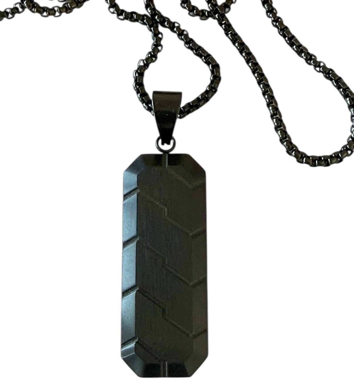 Men’s Black Stainless Steel Tyre Tread Pendant Necklace