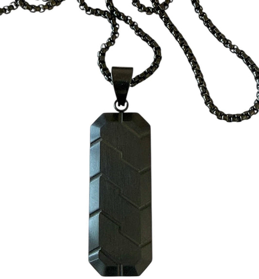 Men’s Black Stainless Steel Tyre Tread Pendant Necklace