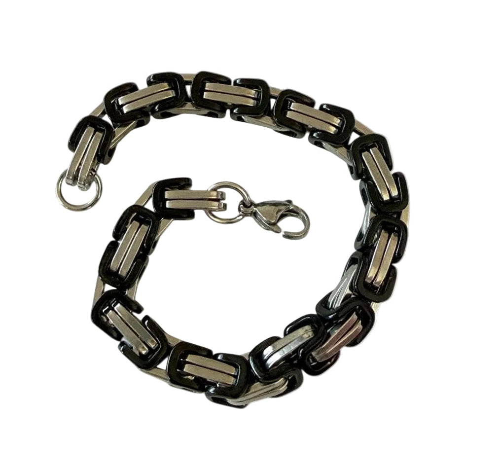 Black & Stainless Steel Square Link Bracelet