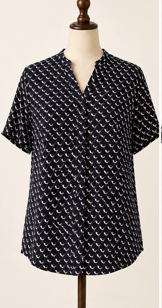 Joules Navy Printed Blouse | UK 10