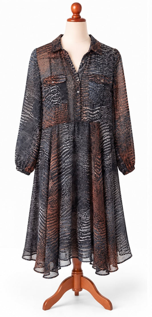 Mint Velvet Sheer Abstract Print Shirt Dress | UK 14