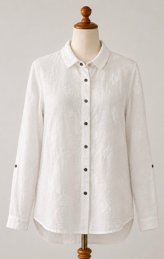 White Stuff Embroidered 100% Linen Shirt | UK 12