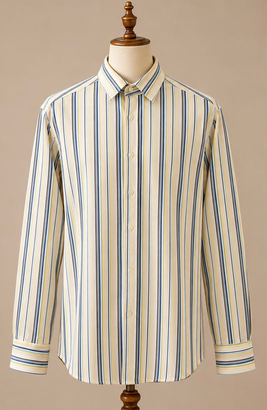 Musto Men’s Striped Cotton Shirt | Size L | Blue, Yellow & White | 100% Cotton