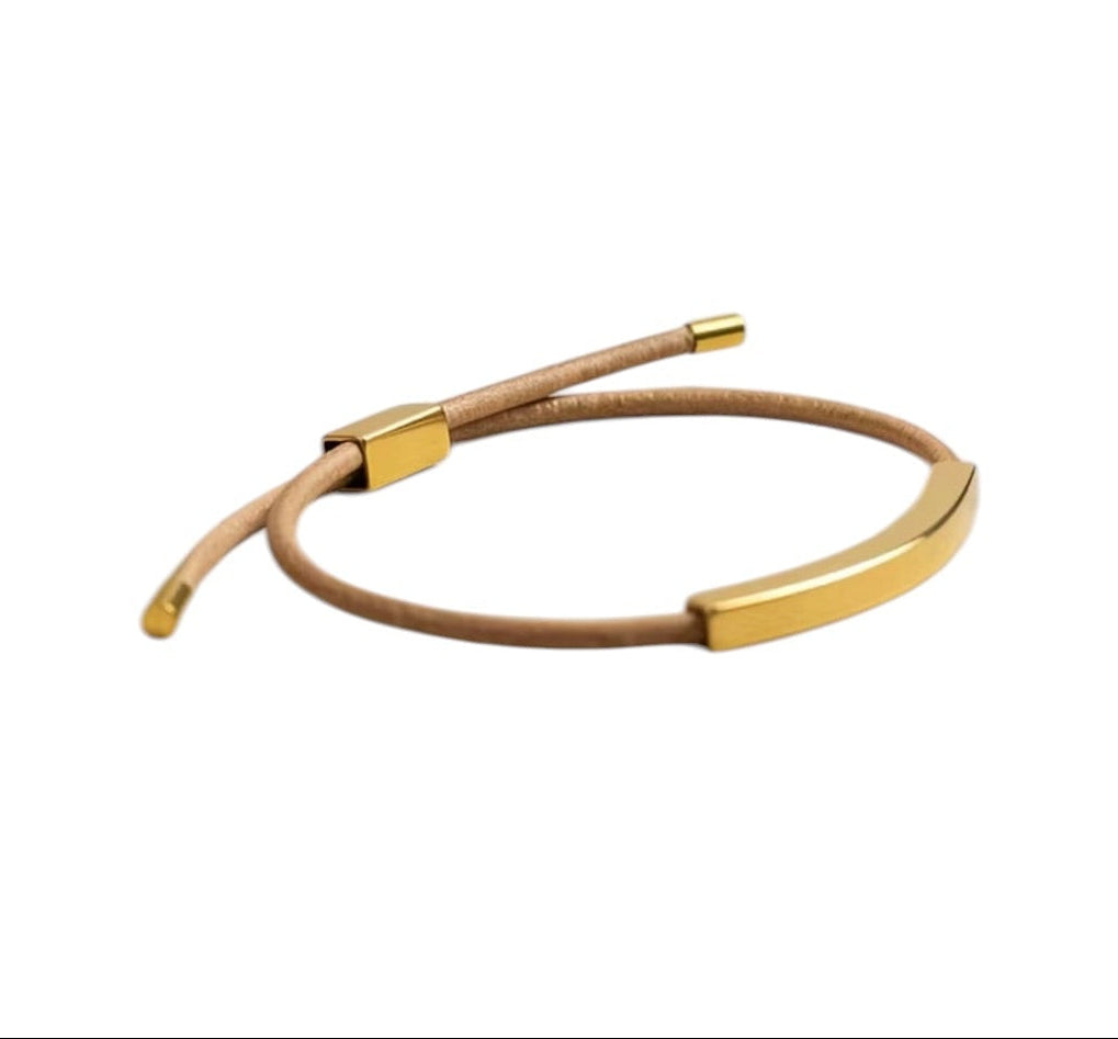 BLKSMTH Natural Cowhide Leather & 18k Gold Plated Adjustable Bracelet