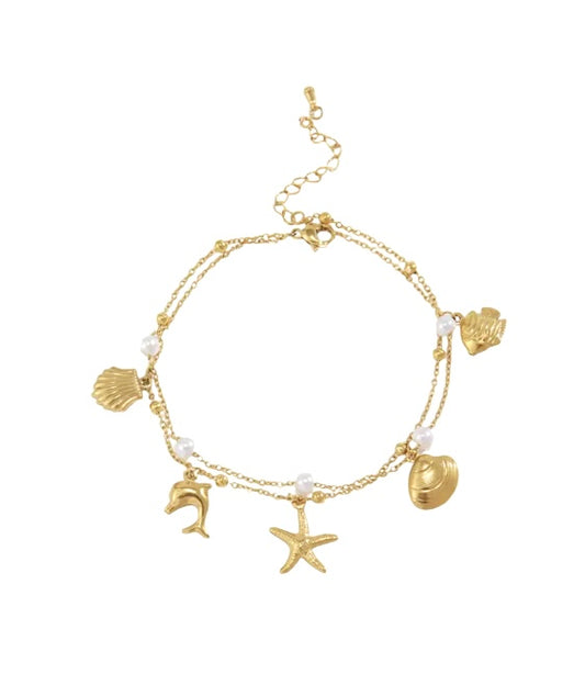 18K Gold Plated Sea Life Charm Bracelet