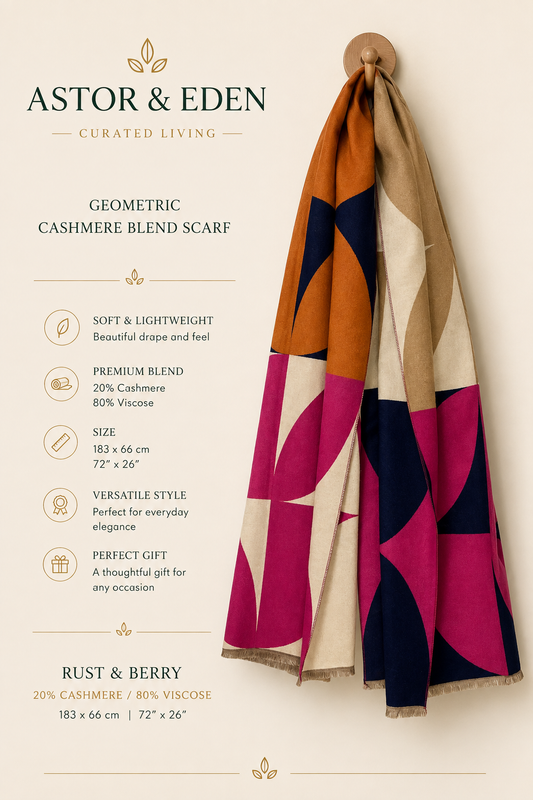 Astor & Eden | Geometric Cashmere Blend Scarf | Rust & Berry