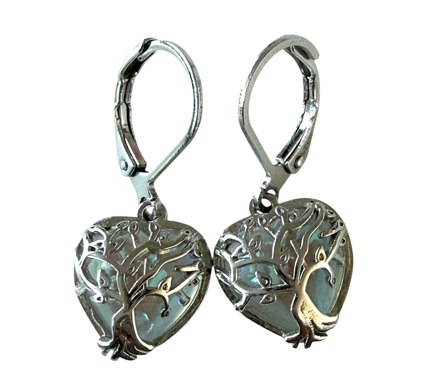 Stainless Steel Tree of Life Heart Earrings