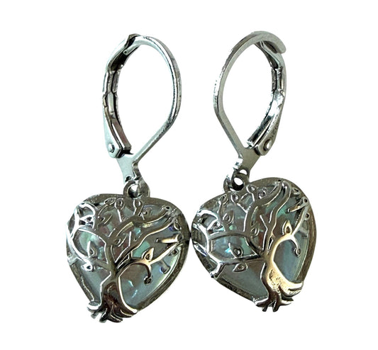 Stainless Steel Tree of Life Heart Earrings