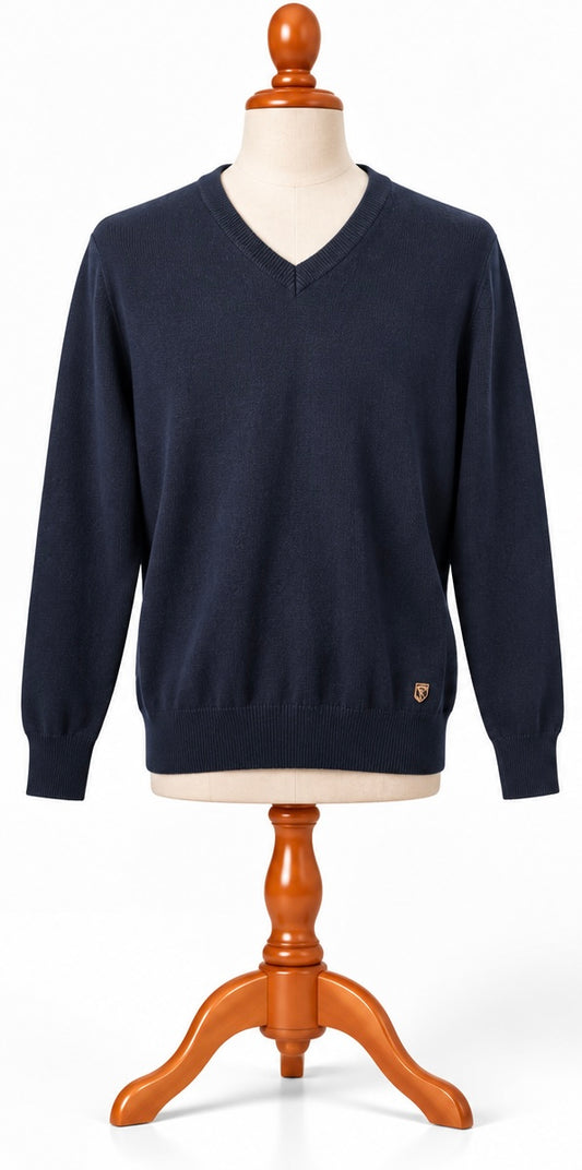 Dubarry Navy V-Neck Cotton Jumper | Men’s Size L