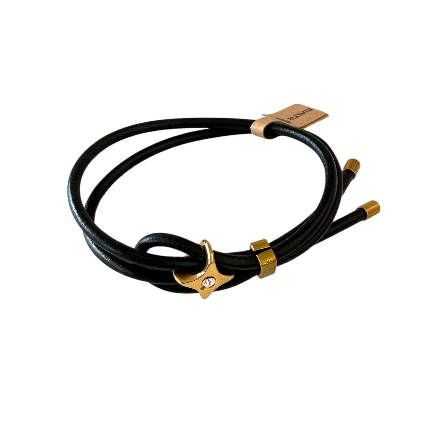 BLKSMTH Black Cowhide Leather Bracelet with 18K Gold Plated Clasp