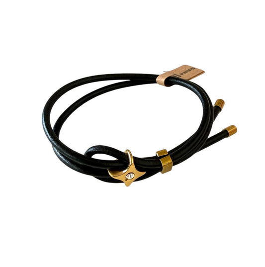 BLKSMTH Black Cowhide Leather Bracelet with 18K Gold Plated Clasp