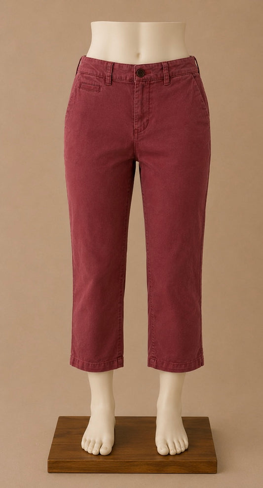 FatFace Farnham Crop Women’s Trousers | UK 12 Regular | Berry Red Cotton Stretch