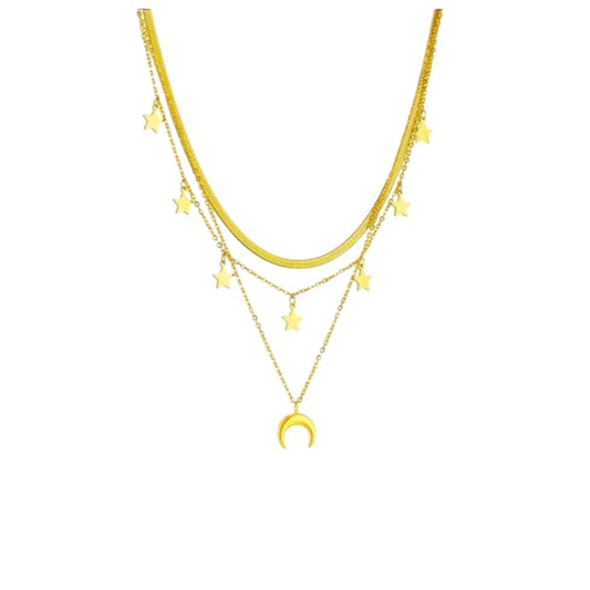 Tamara Elsa 18k Gold Plated Moon & Stars Layered Necklace