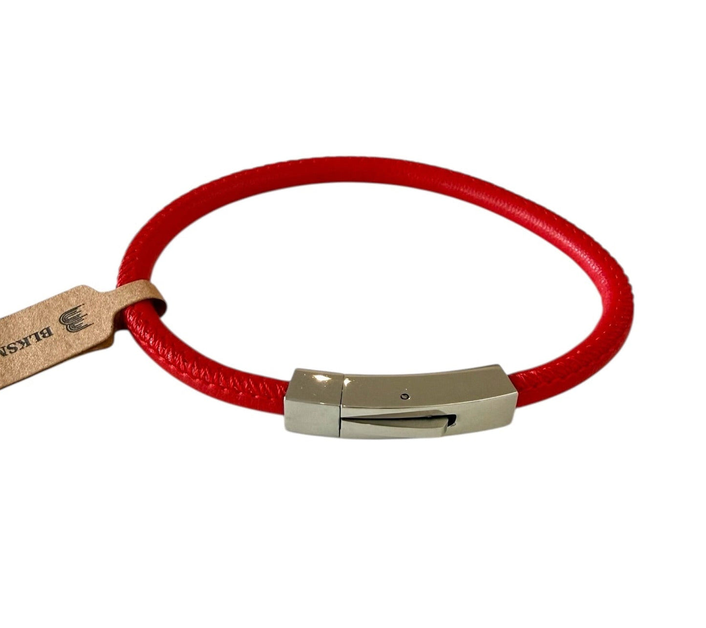 BLKSMTH Red Cowhide Leather Bracelet with Stainless Steel Clasp
