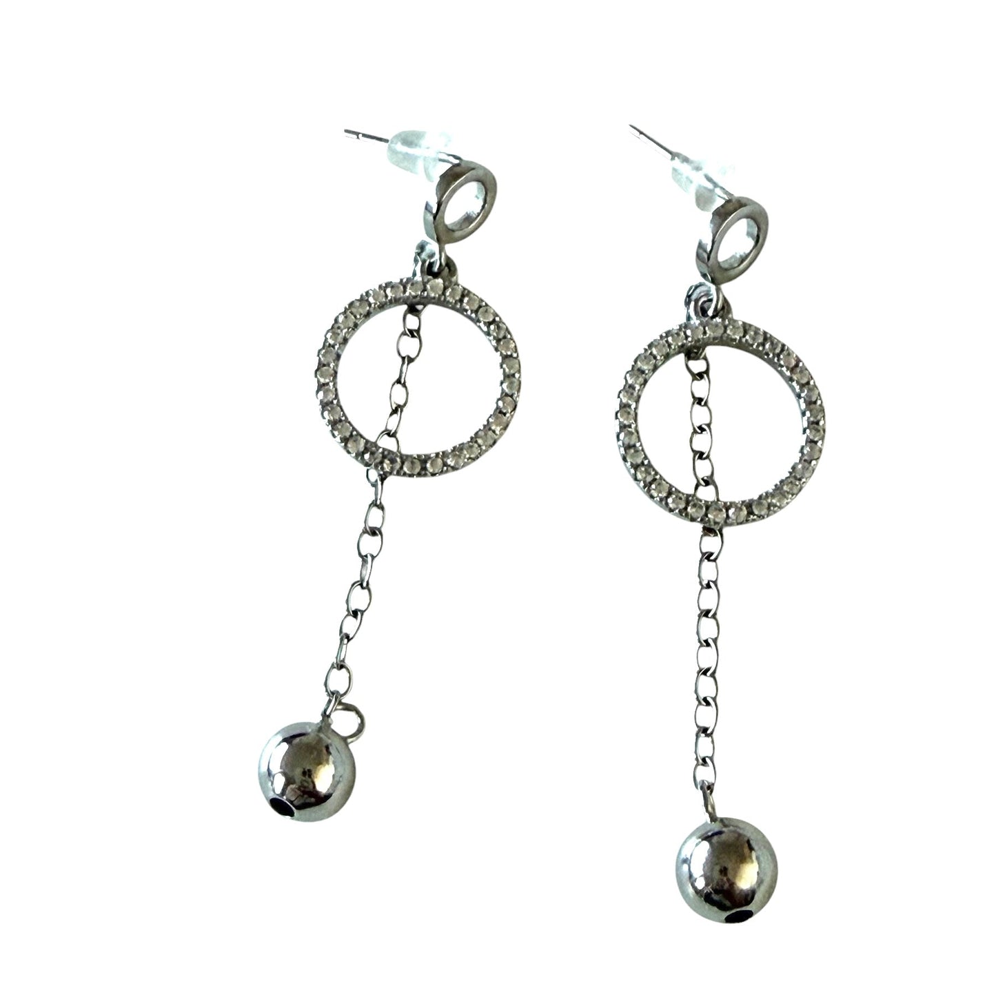 Stainless Steel Crystal Circle Drop Earrings