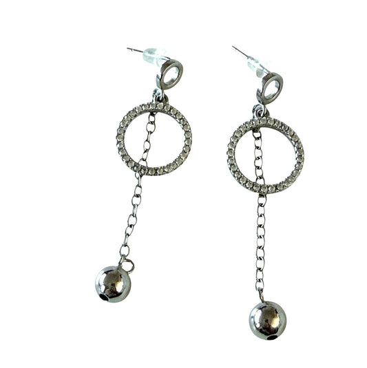 Stainless Steel Crystal Circle Drop Earrings