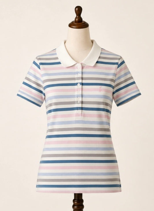 Joules Striped Cotton Piqué Polo Shirt | Size 14