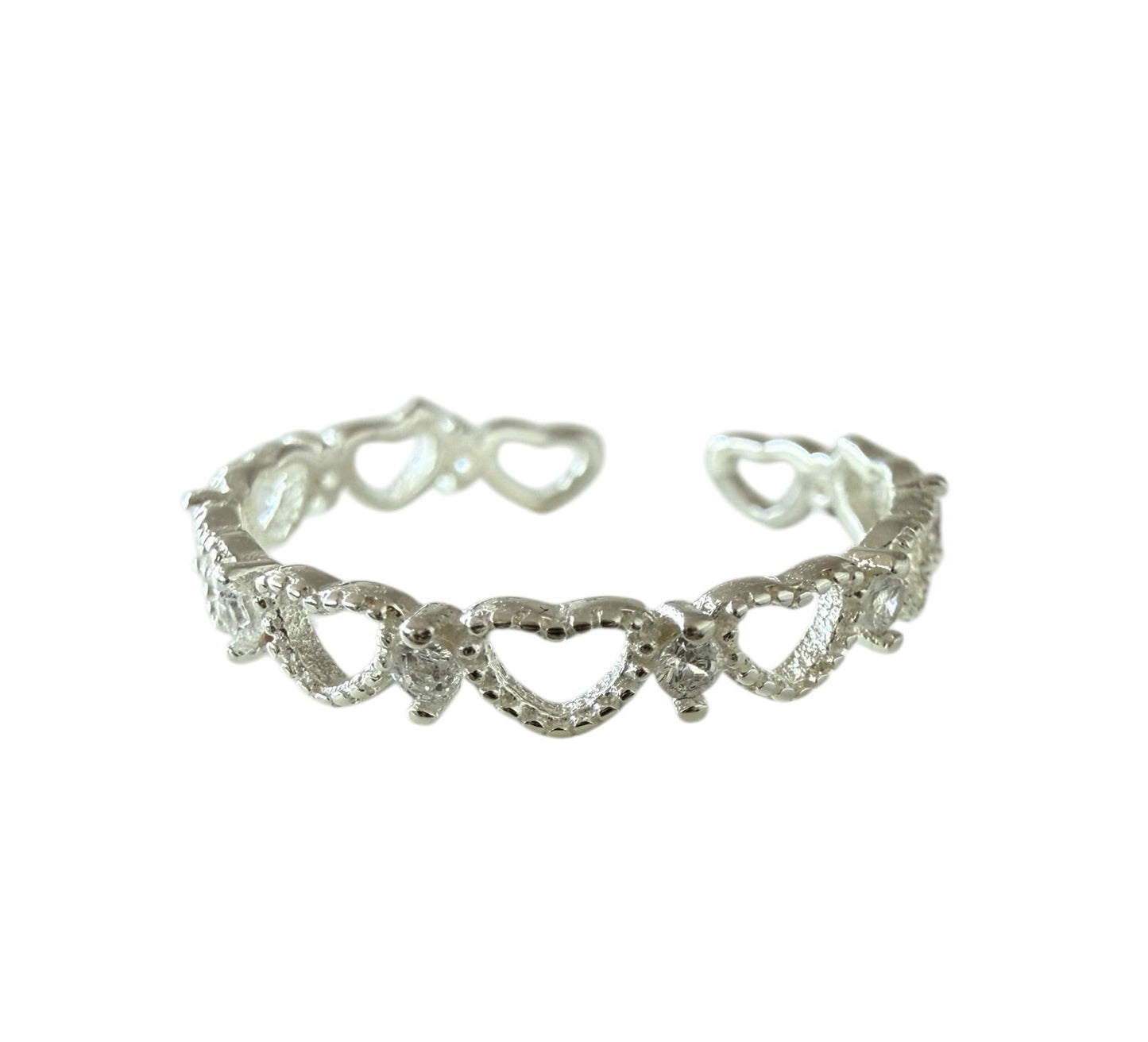 Silver Plated Heart Detail Adjustable Toe / Midi Ring