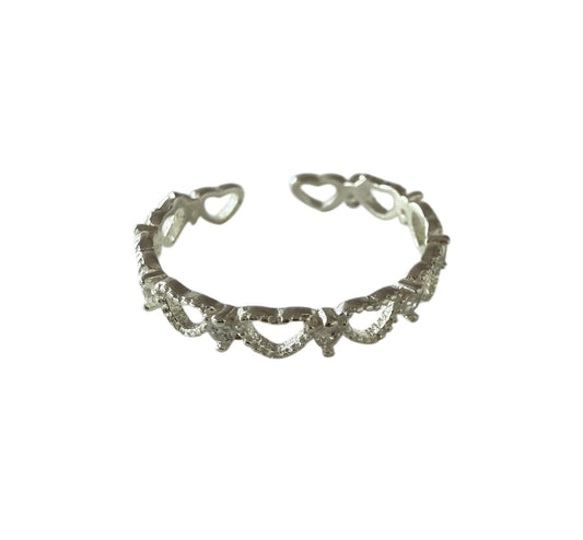 Silver Plated Heart Detail Adjustable Toe / Midi Ring