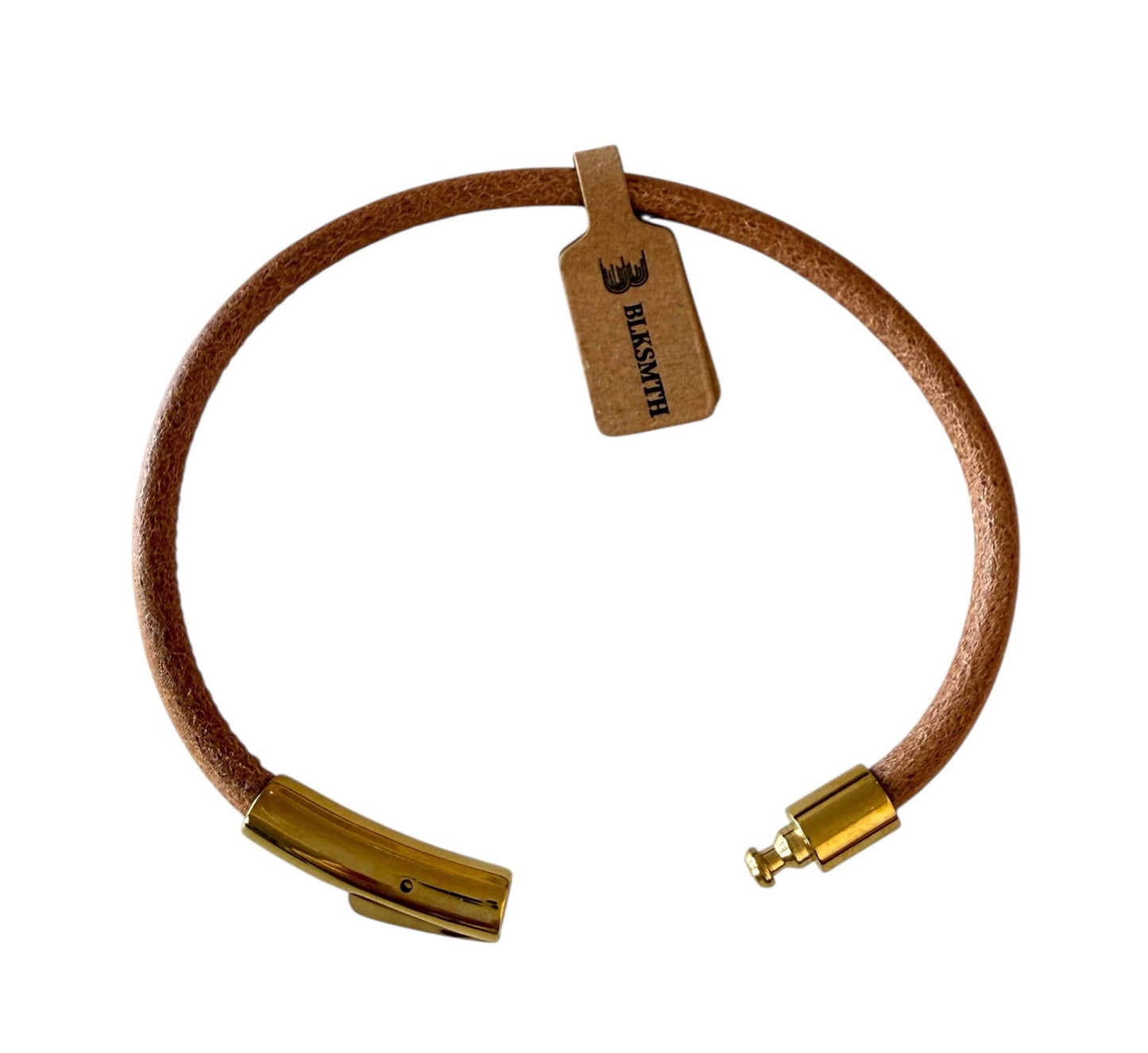 BLKSMTH Natural Cowhide Leather Bracelet with 18K Gold Plated Clasp