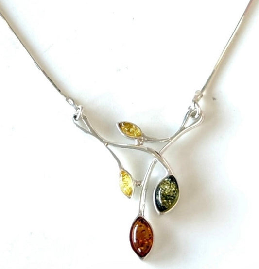 925 Sterling Silver Baltic Amber Branch Necklace