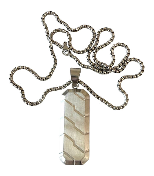 Men’s Stainless Steel Tyre Tread Pendant Necklace