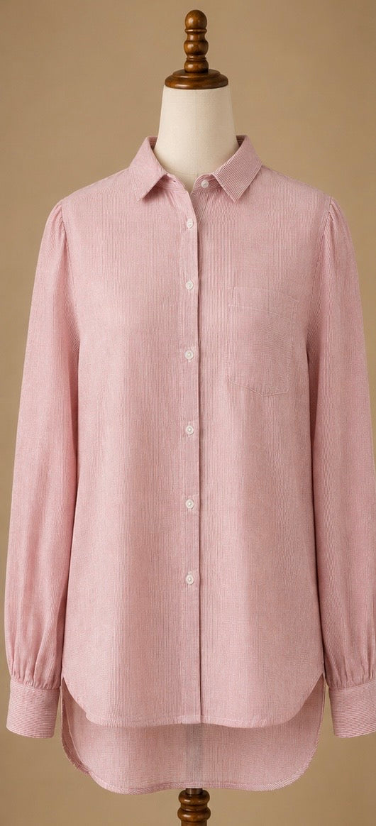 Barbour Marine Relaxed Linen Shirt | Pink Stripe | UK 10 | 100% Linen