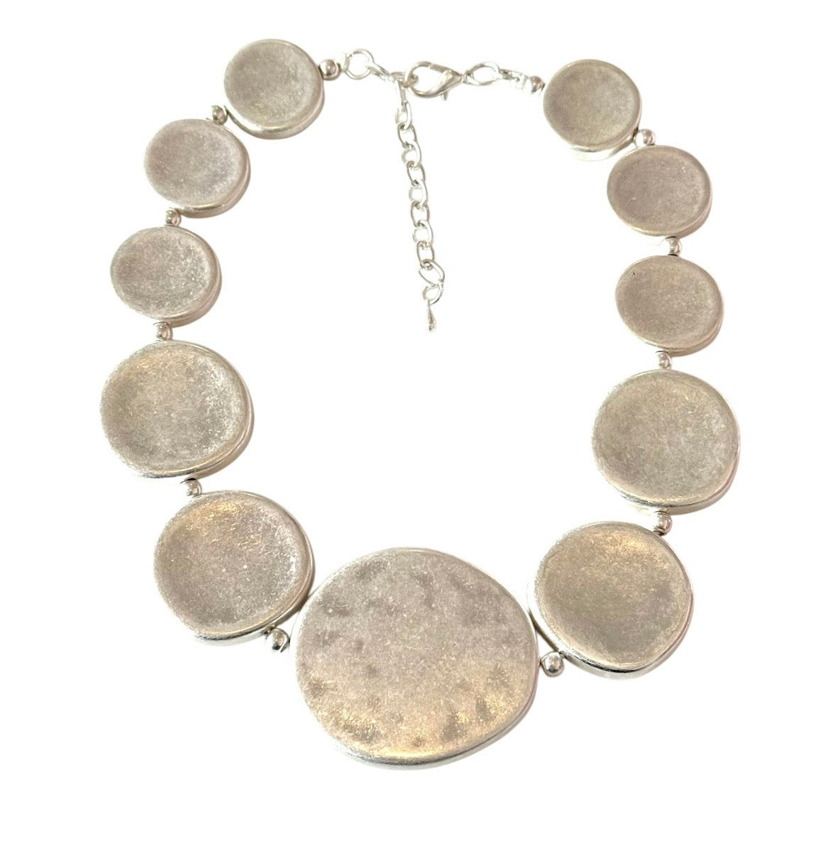Statement Silver Tone Disc Necklace