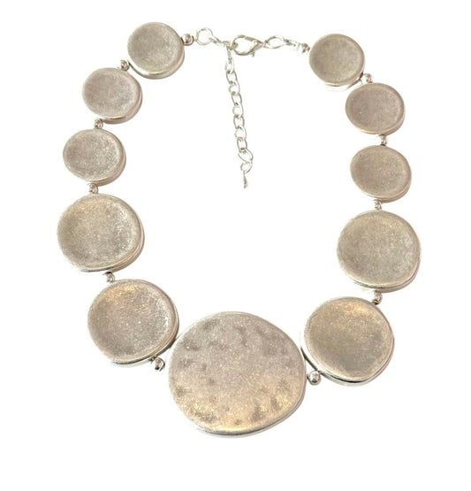 Statement Silver Tone Disc Necklace