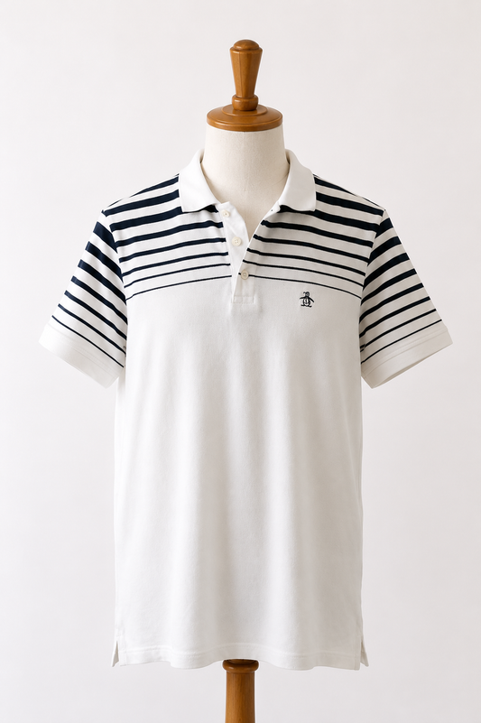 Original Penguin Heritage Slim Fit Polo Shirt | White & Navy Stripe | Size M
